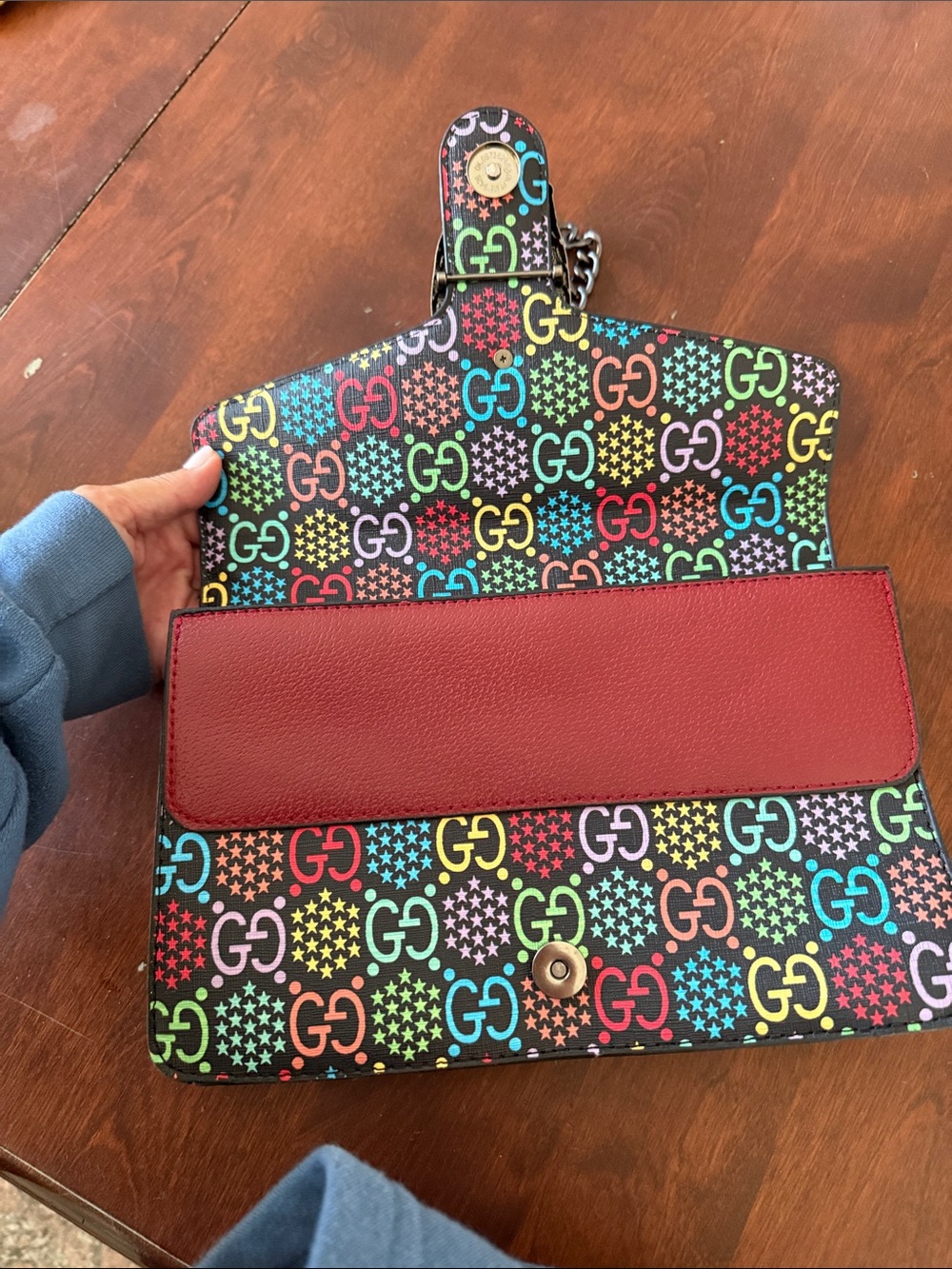 Multicolor GG Pattern Shoulder Bag with Red Trim